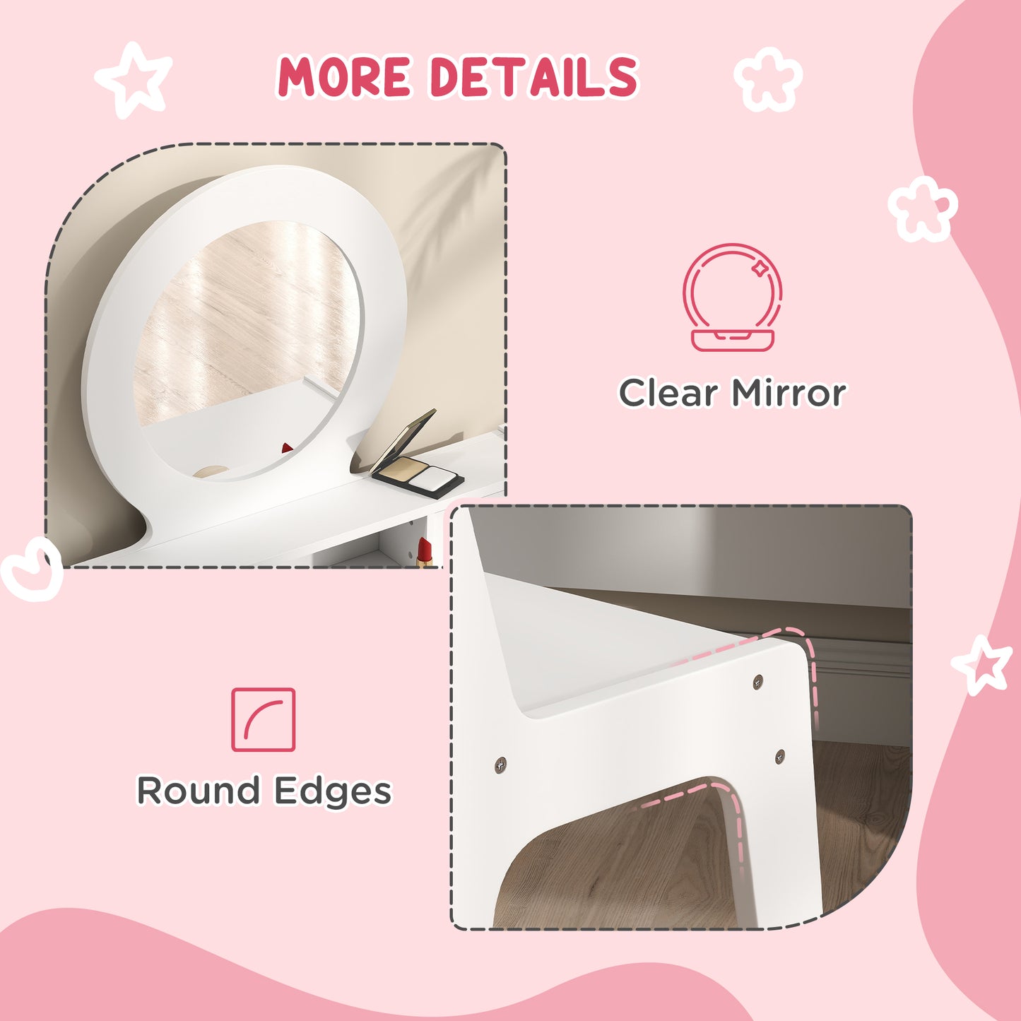 Coiffeuse enfant avec miroir et tabouret 4 tiroirs