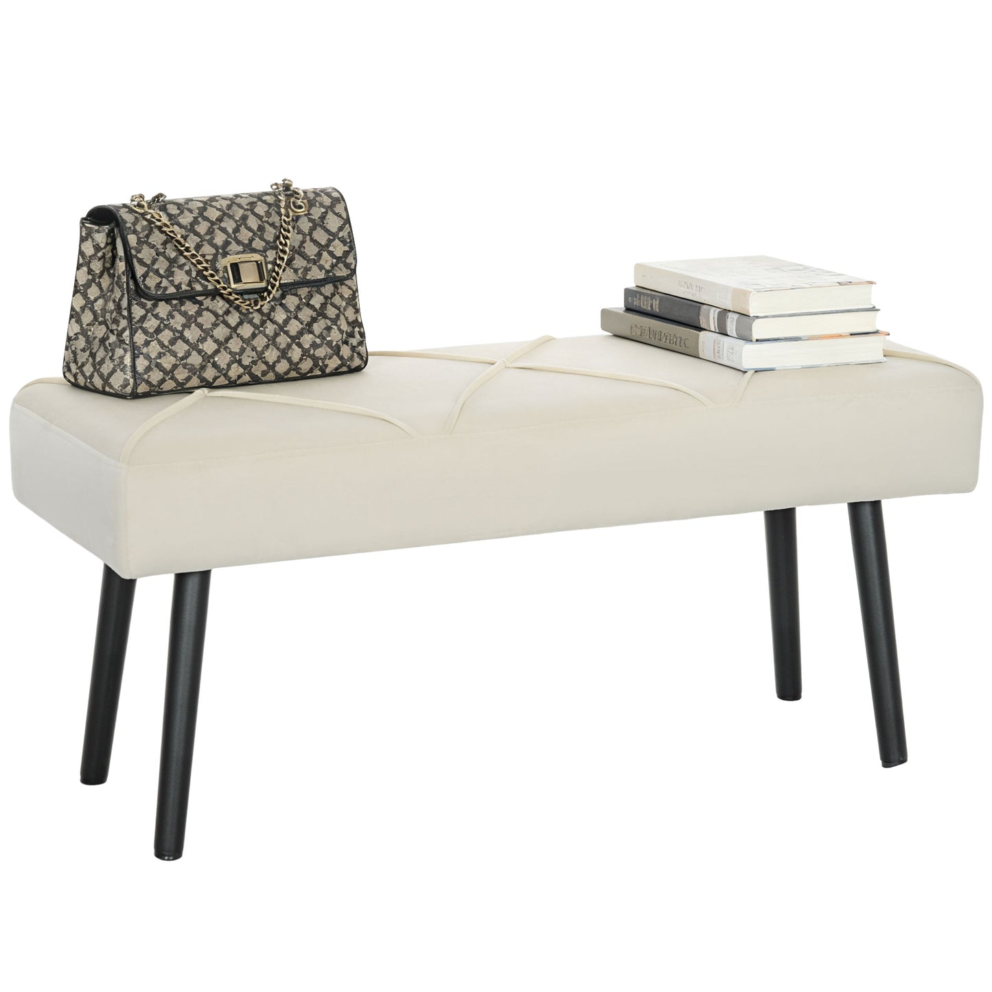 Banc de lit capitonné velours — pieds en acier