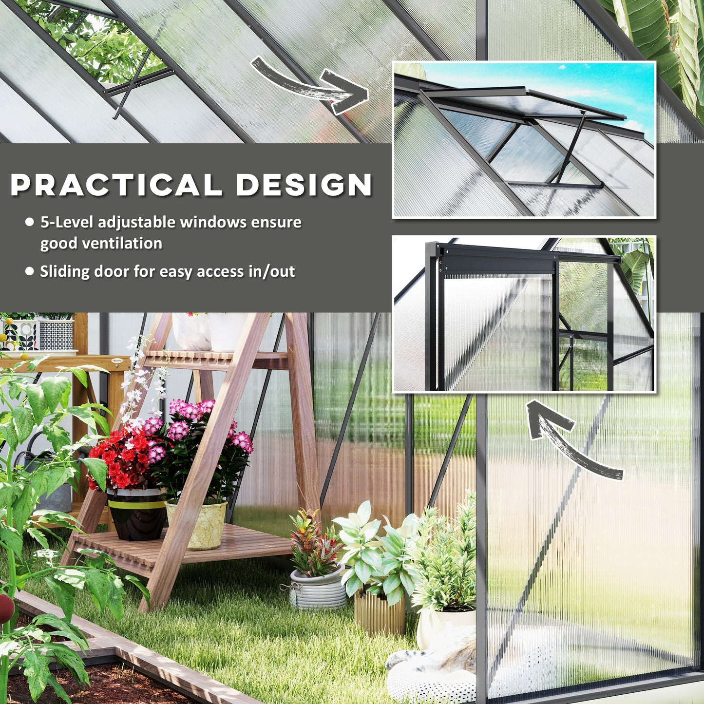 Serre de jardin polycarbonate 183 x 366 x 198 cm