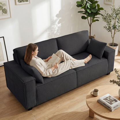 Sofa 3 places à ressorts ensachés en velours côtelé