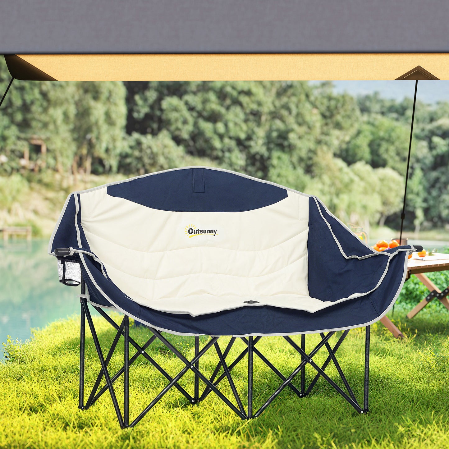 Chaise de camping double avec porte-verres et sac