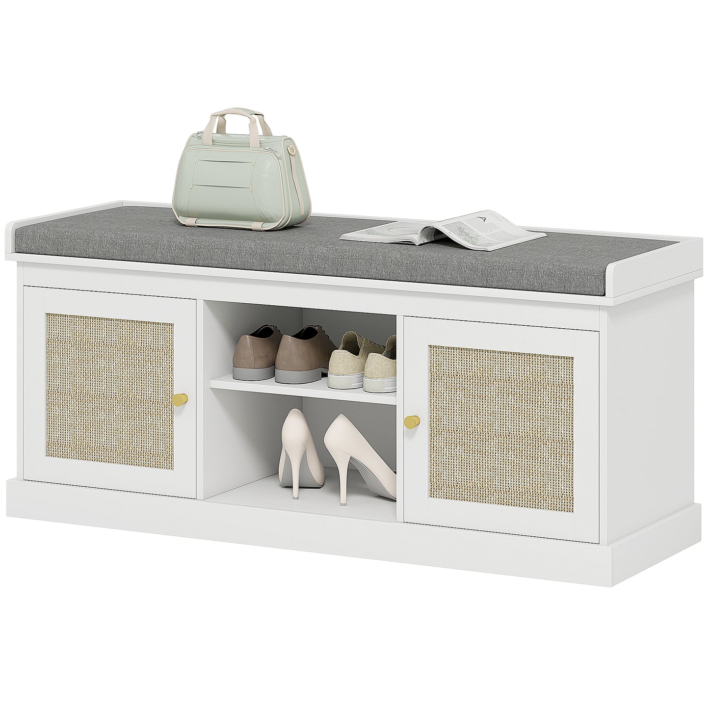 Banc à chaussures style boho avec coussin rembourré