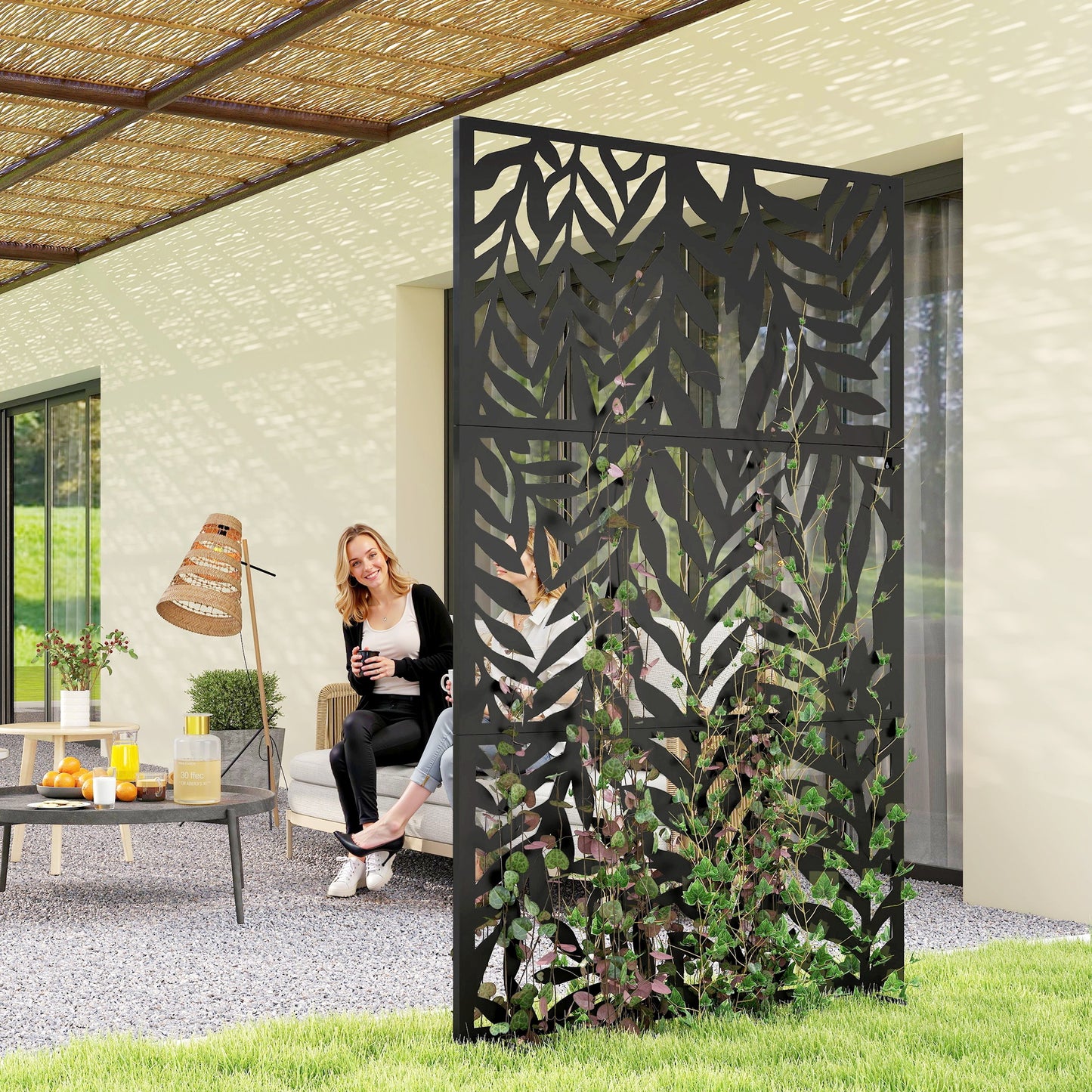 Outsunny 183x96cm Metal Outdoor Privacy Screen - Black