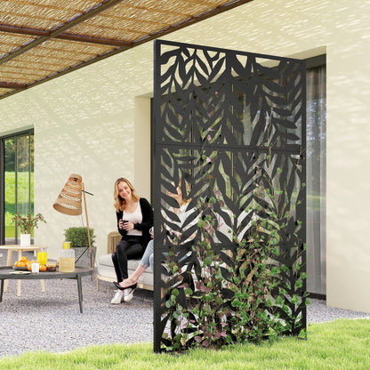 Outsunny 183x96cm Metal Outdoor Privacy Screen - Black