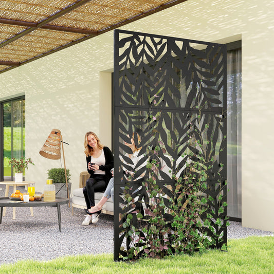 Outsunny 183x96cm Metal Outdoor Privacy Screen - Black