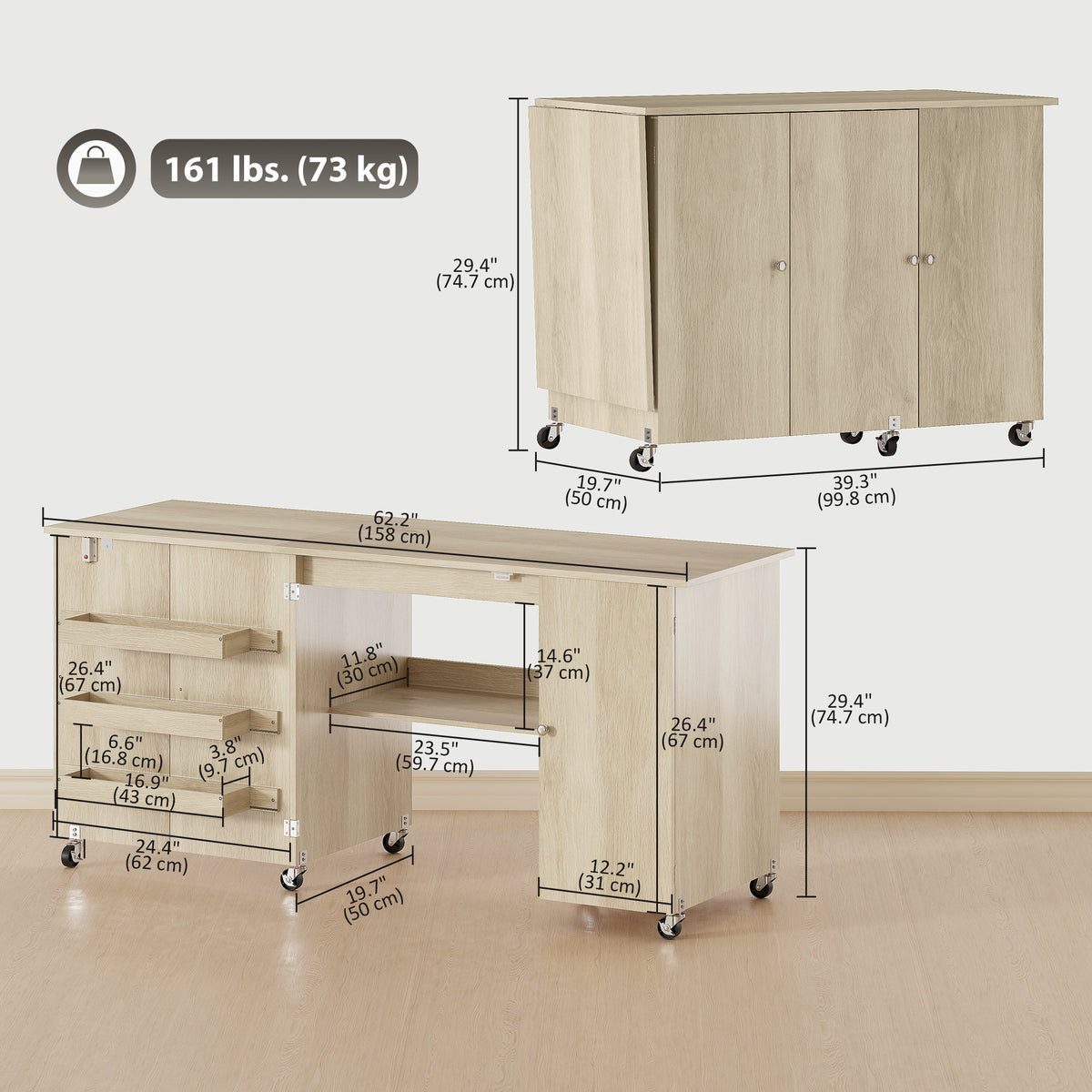 Table à coudre pliante avec portes — Bois