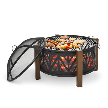 Foyer extérieur 2-en-1 avec grille BBQ et couvercle