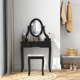 Coiffeuse avec tabouret miroir rotatif 360° 5 tiroirs