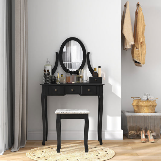 Coiffeuse avec tabouret miroir rotatif 360° 5 tiroirs