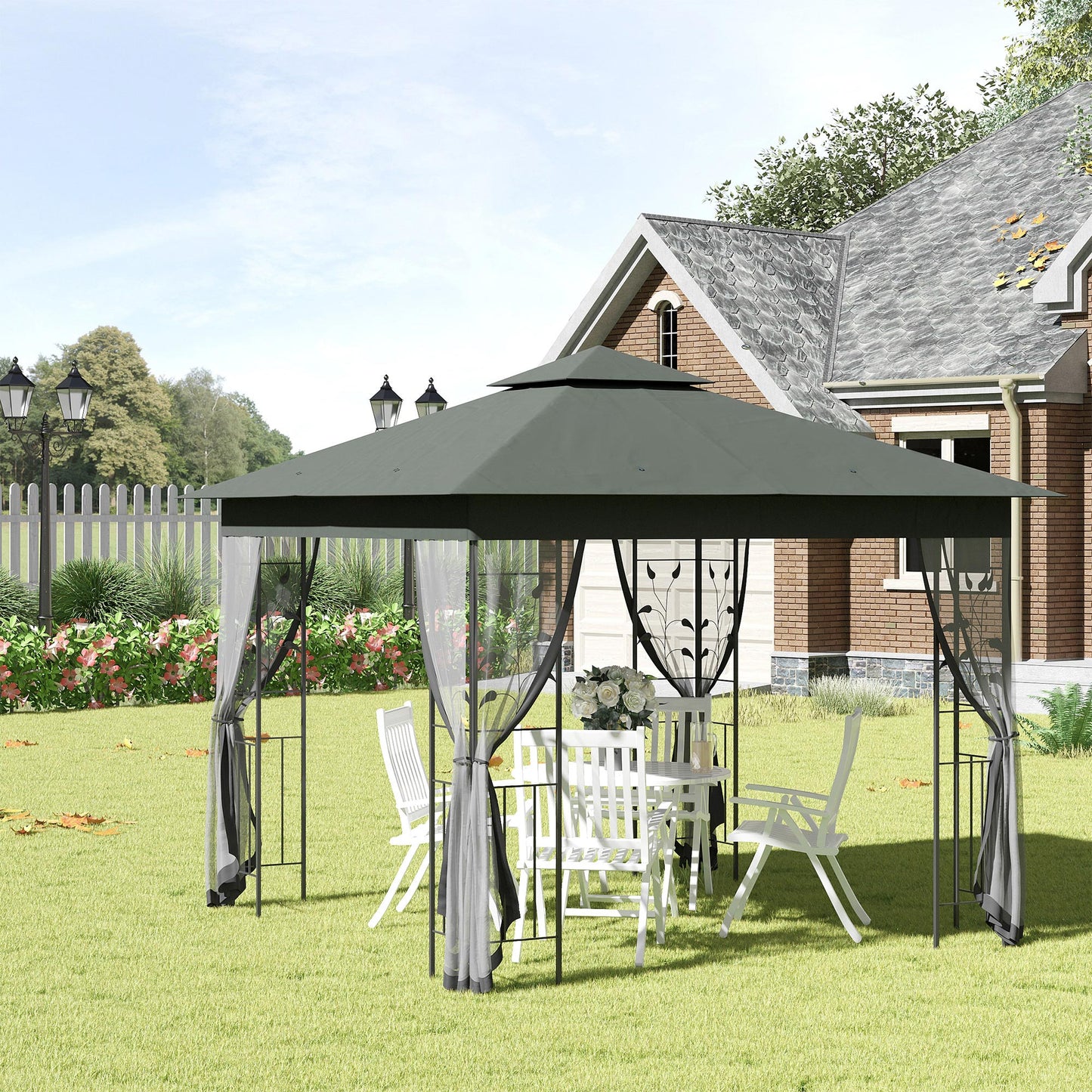 Gazebo de patio toit double 3x3 m acier
