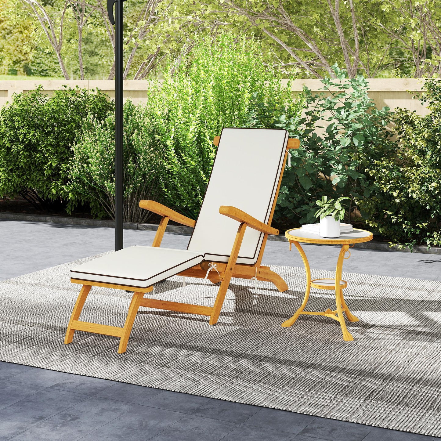 Chaise longue pliante en bois d'acacia avec repose-pieds