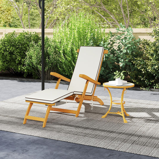 Chaise longue pliante en bois d'acacia avec repose-pieds