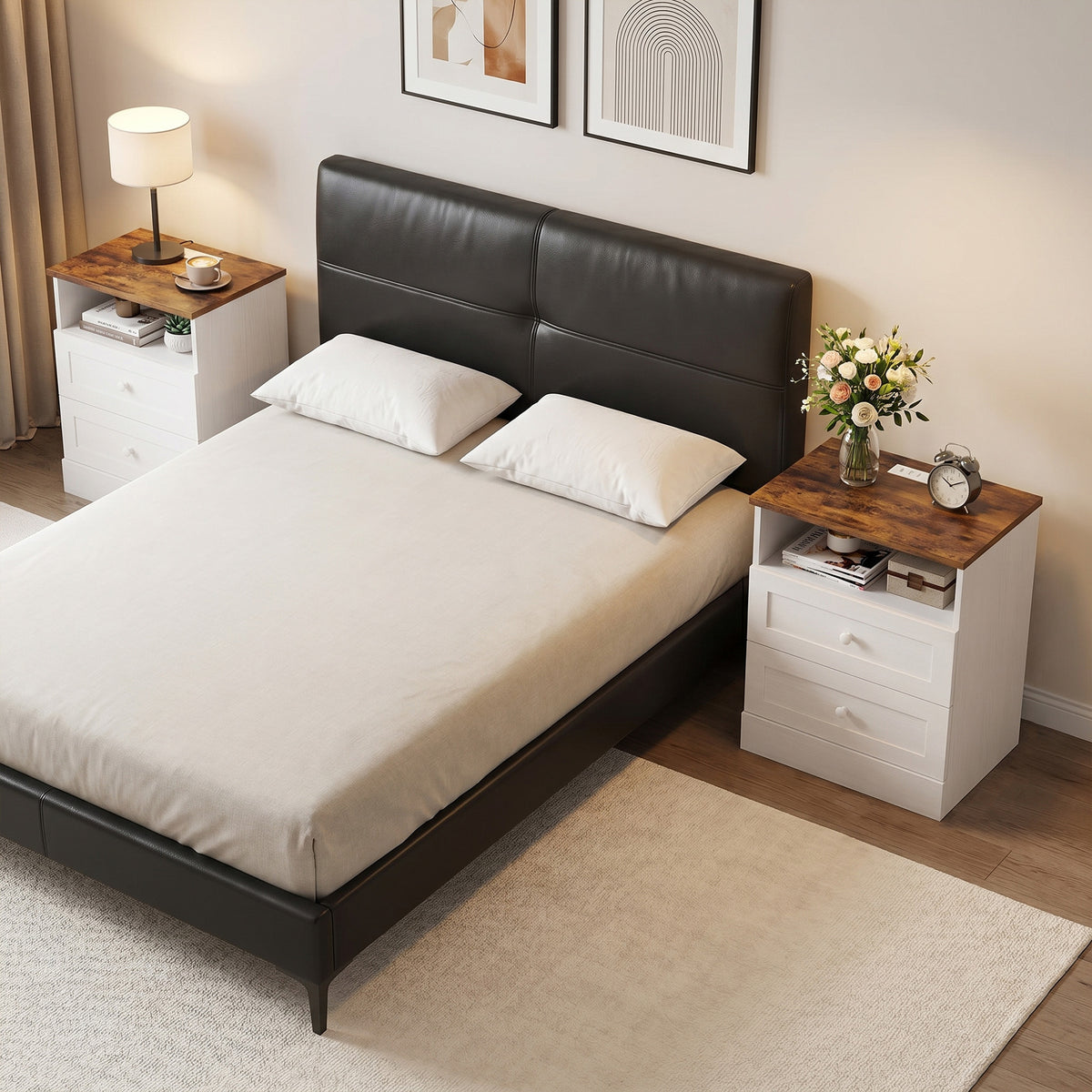 Tables de chevet avec station de recharge — Lot de 2