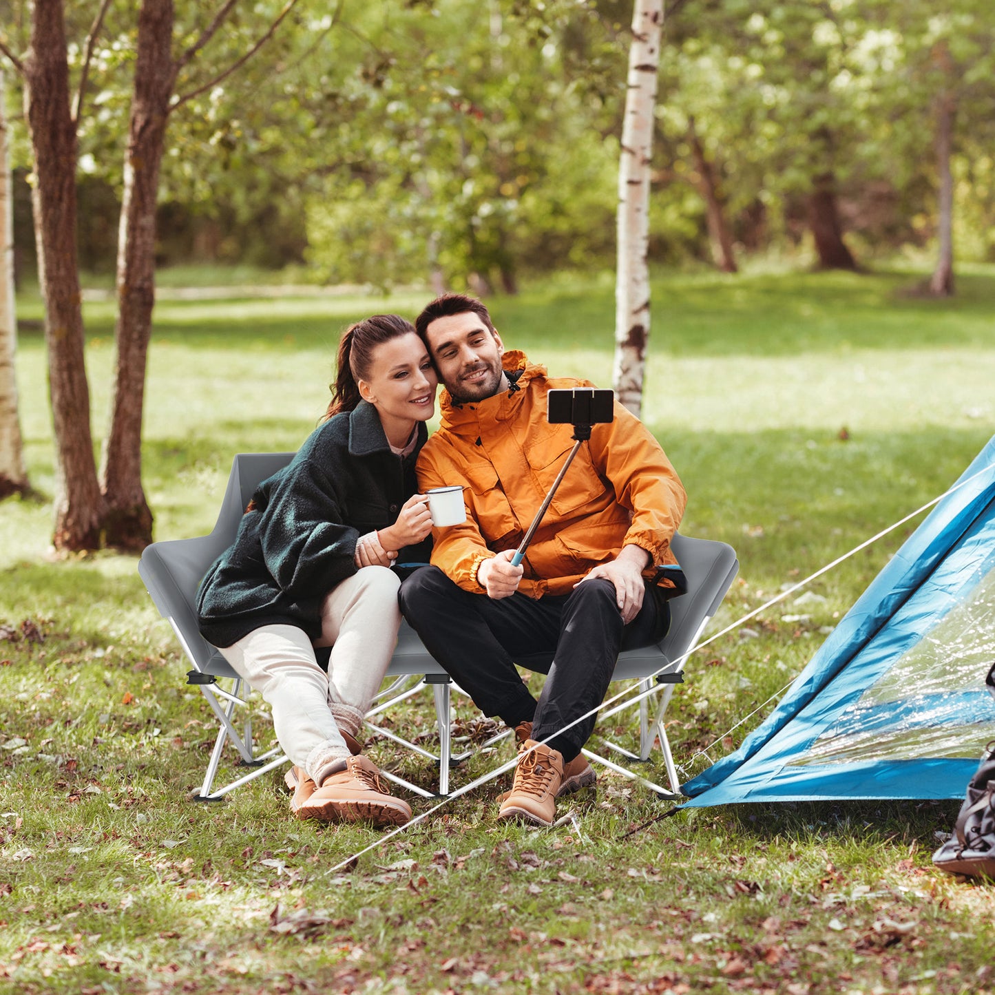 Chaise de camping double pliante pour deux adultes