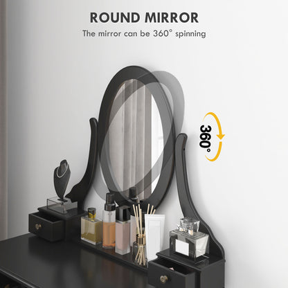 Coiffeuse avec tabouret miroir rotatif 360° 5 tiroirs