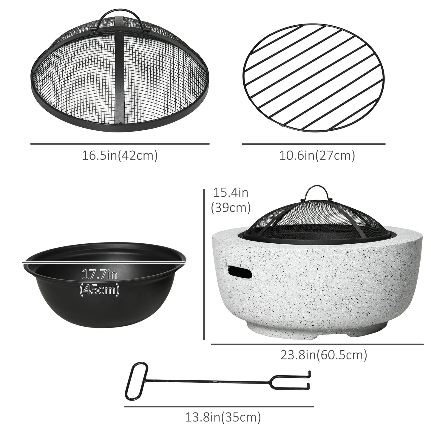 Foyer extérieur effet pierre 61 cm avec pare-étincelles