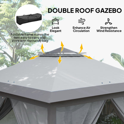 Gazebo pop-up double toit avec moustiquaire 3,35 m x 3,35 m