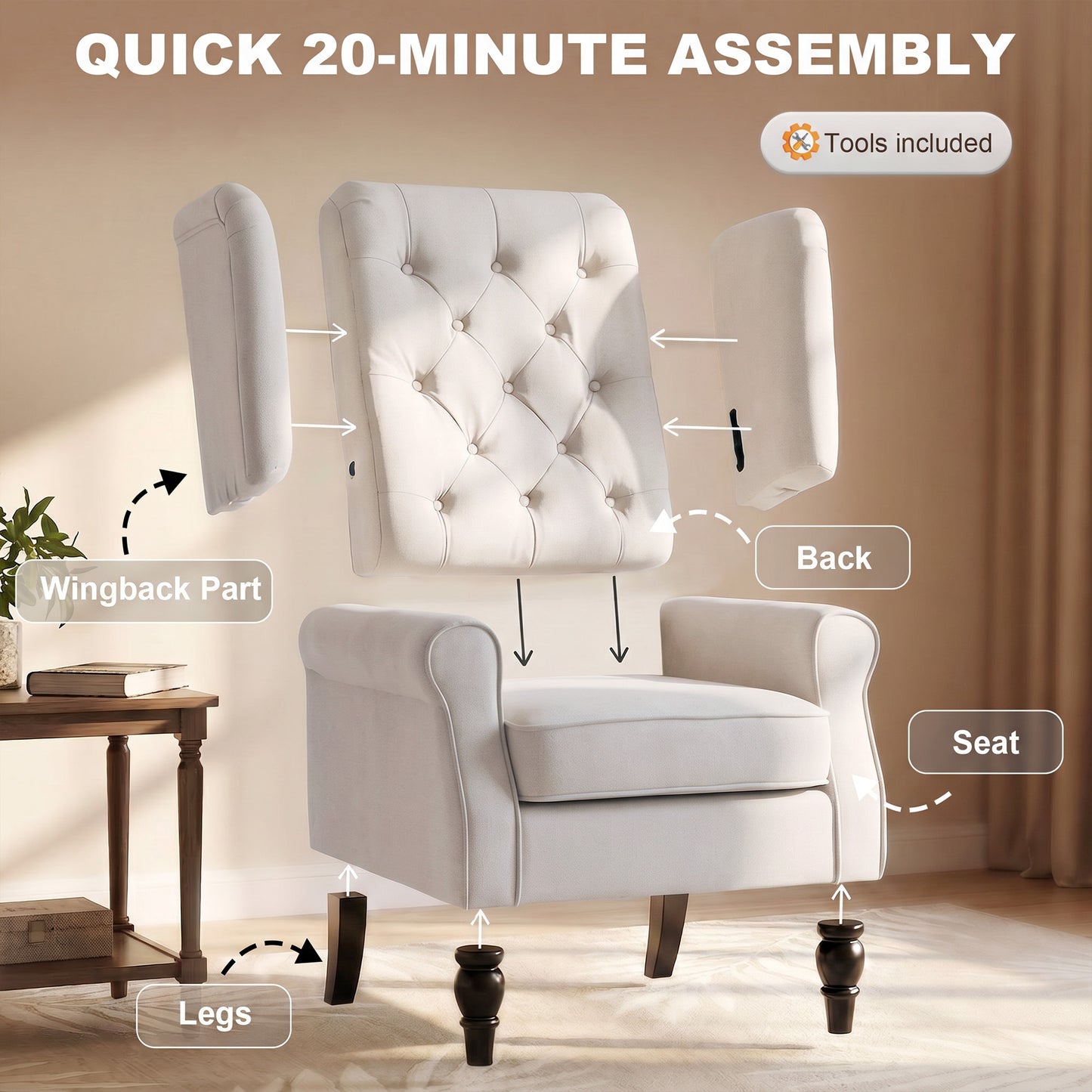 Fauteuil d'accent capitonné à dossier ailé en polyester