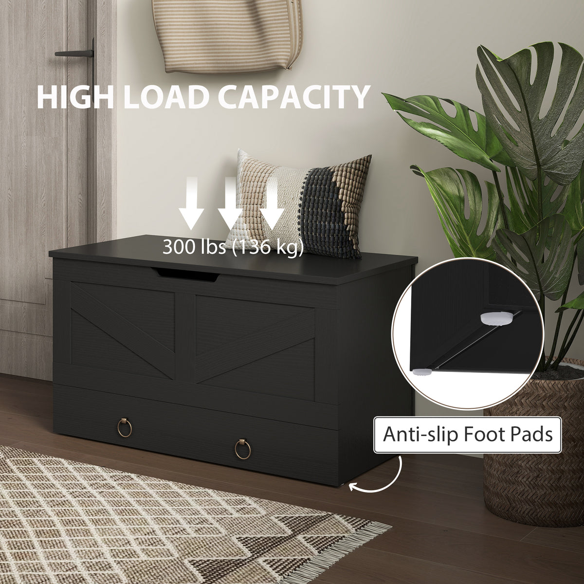 Coffre de rangement 80 cm avec charnières de sécurité