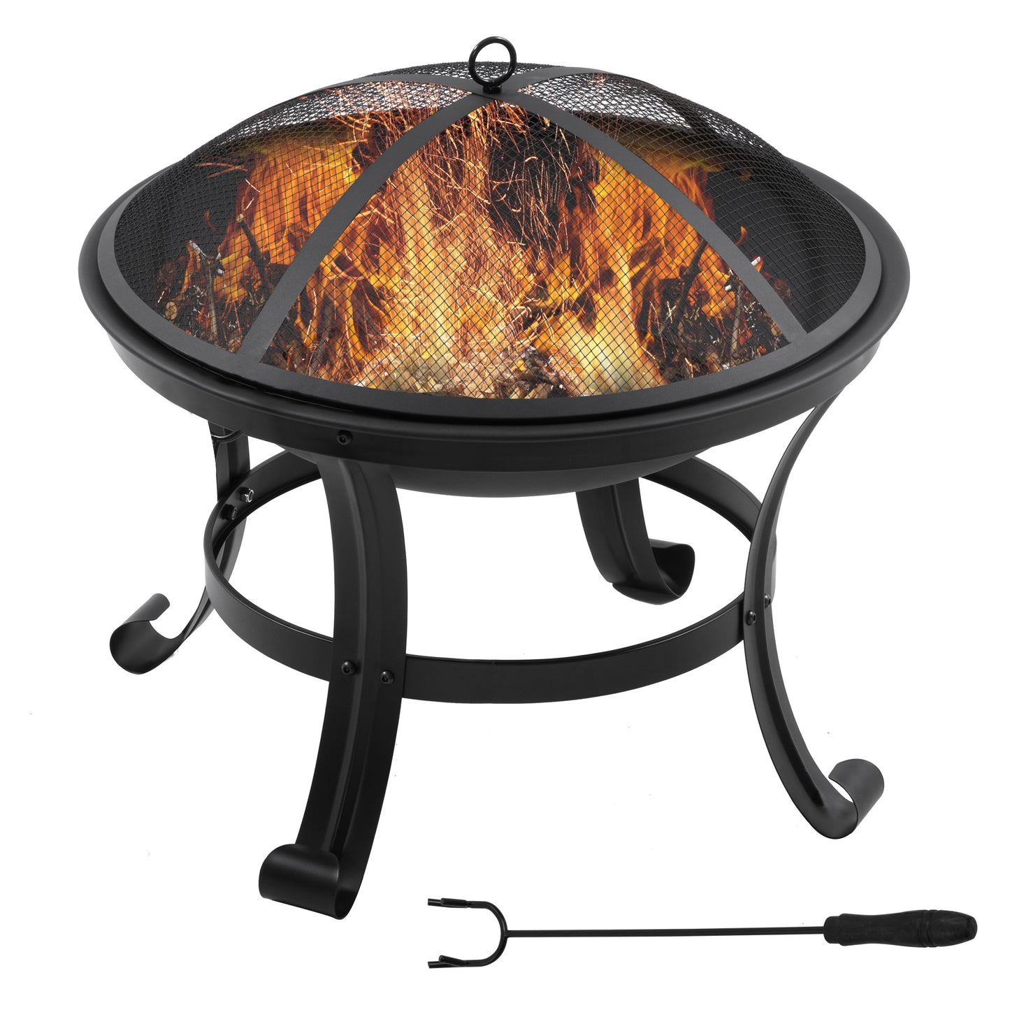 Foyer extérieur rond en acier avec couvercle grillagé