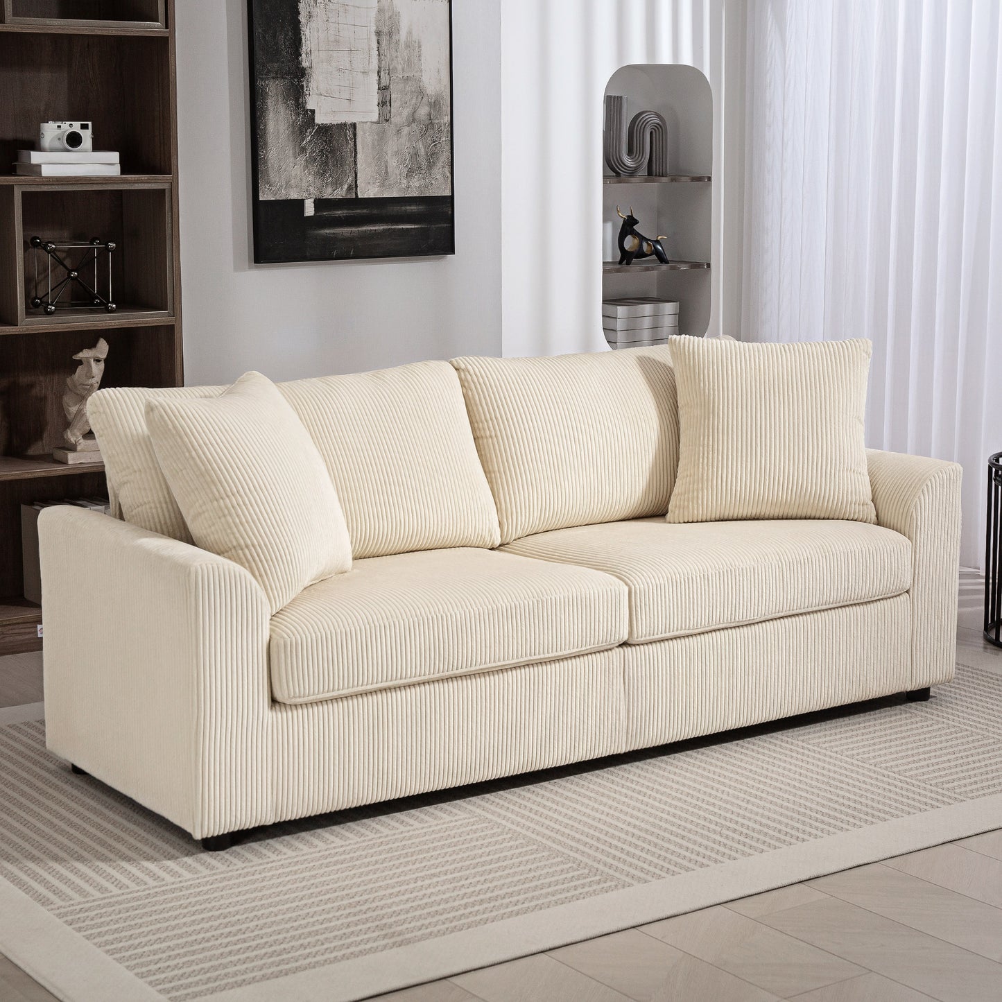 Sofa 3 places moderne en velours côtelé avec ressorts