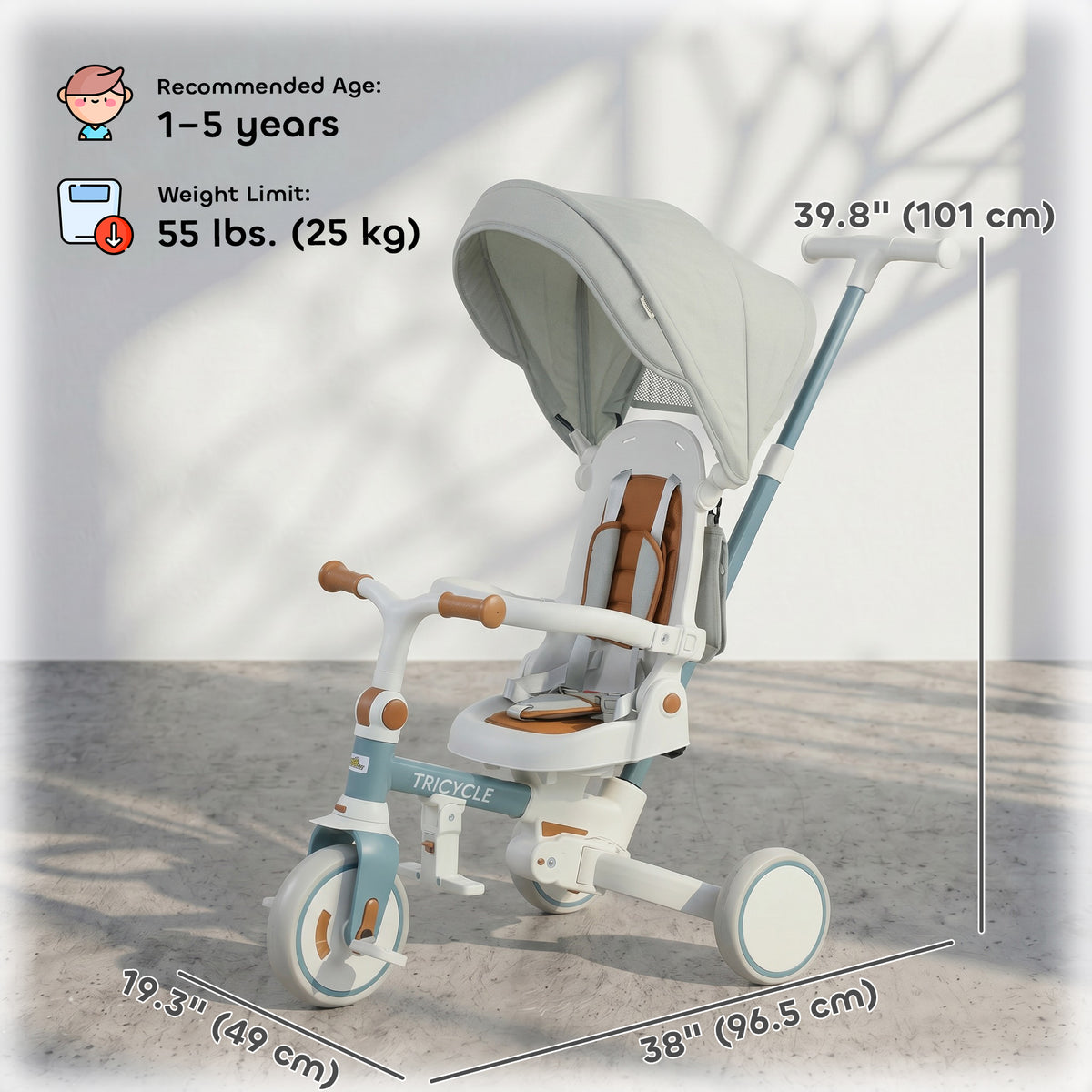 Tricycle évolutif 9-en-1 avec harnais de sécurité