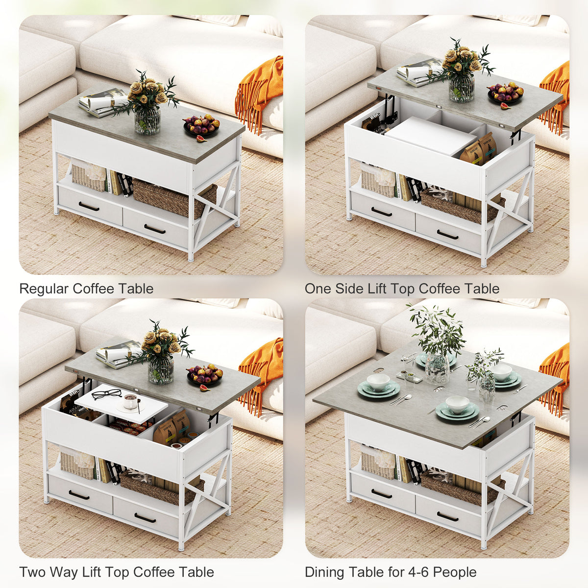 Table basse élévatrice moderne avec tiroirs de rangement