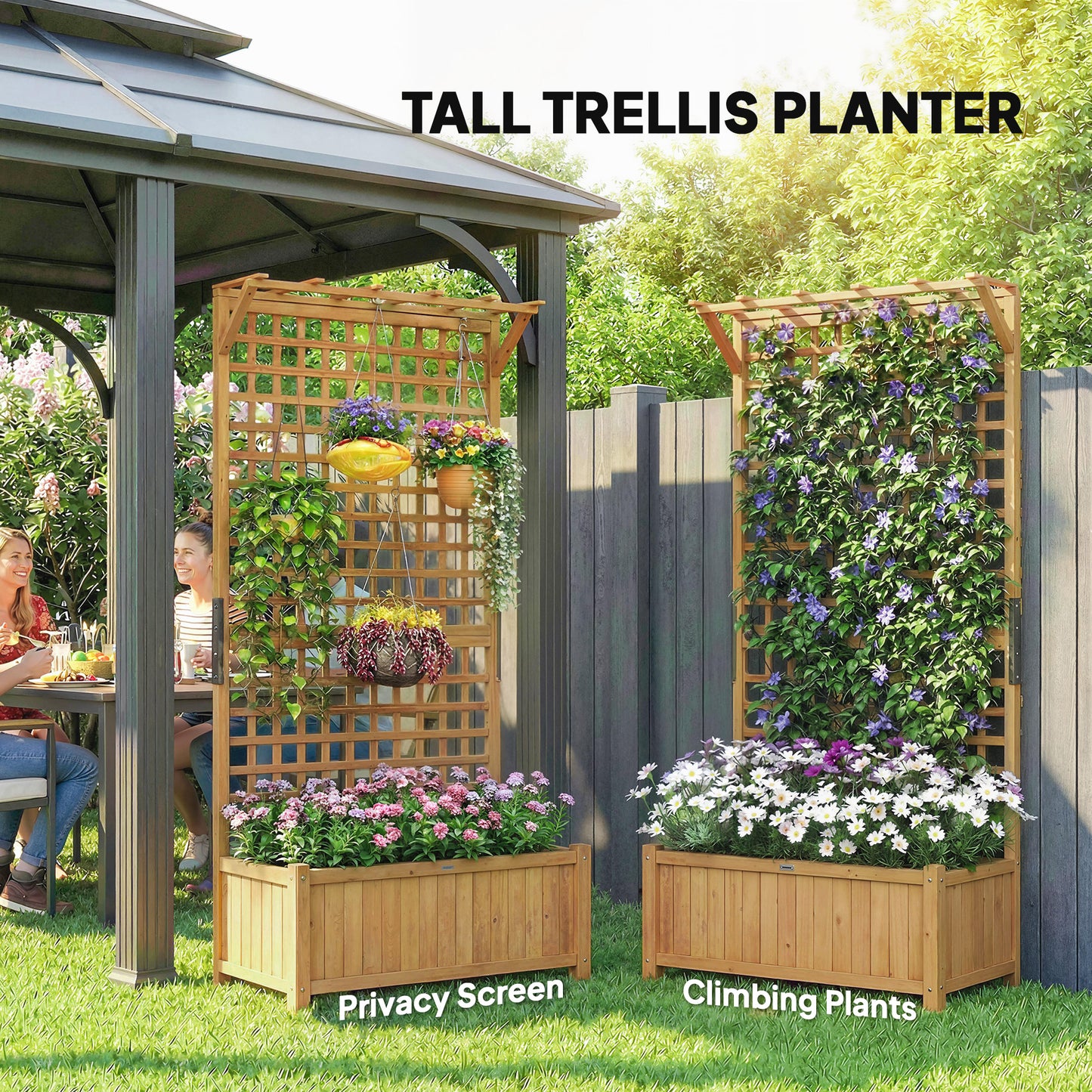 Jardinière surélevée avec treillis pour plantes grimpantes — jaune