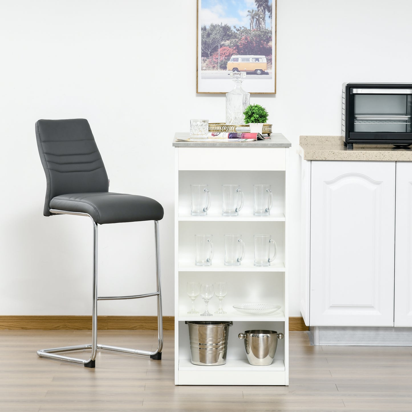 Table haute de bar avec 4 étagères de rangement