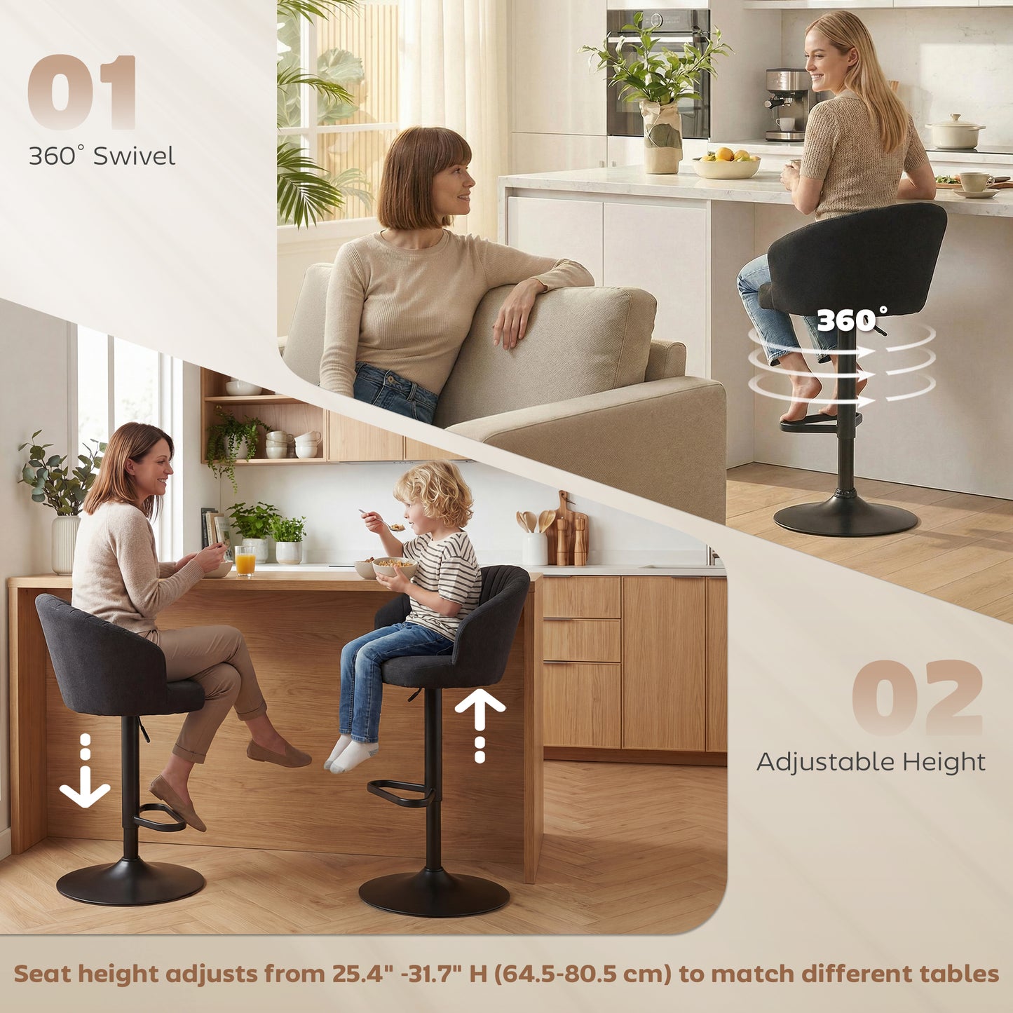 Tabourets de bar pivotants ajustables ensemble de 2