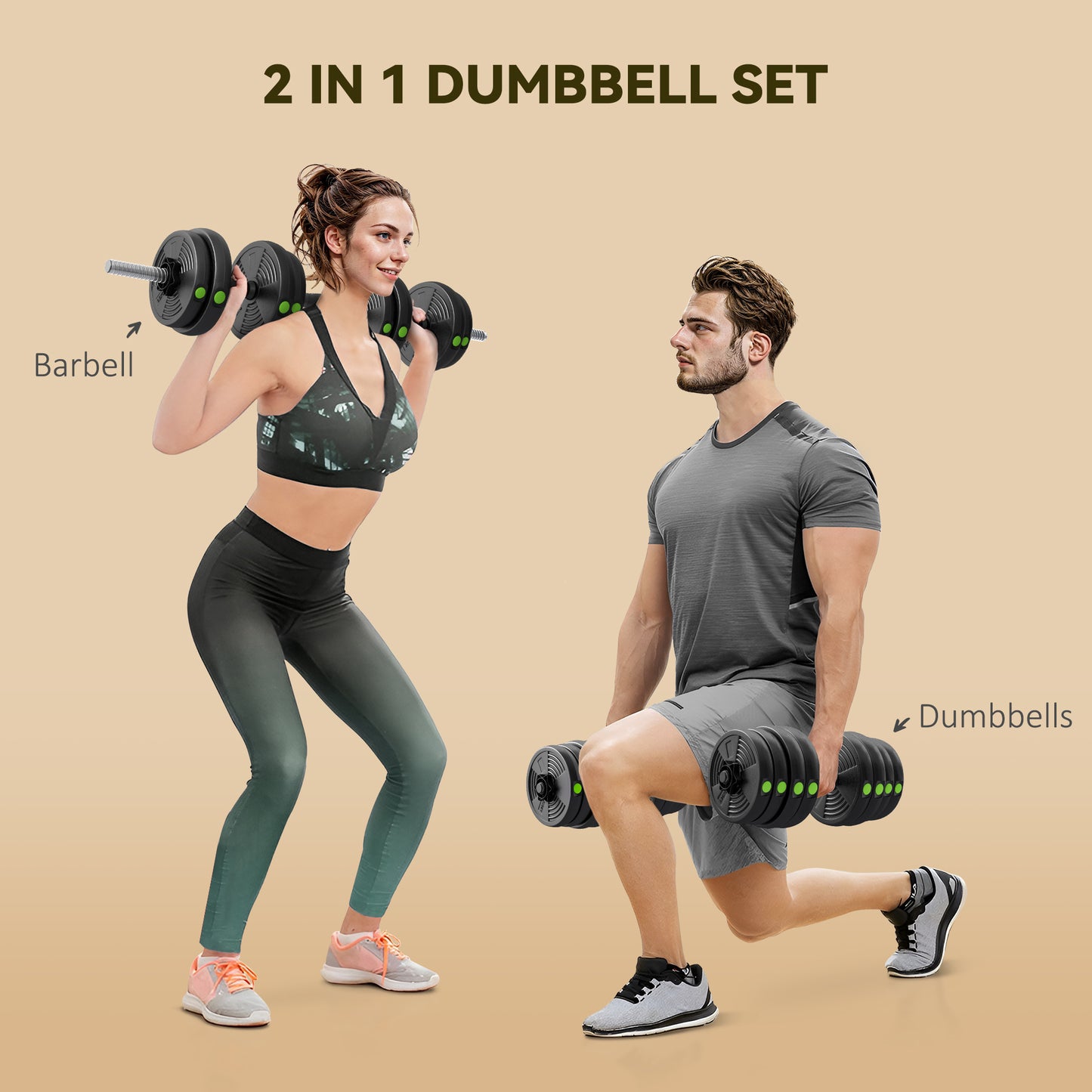 Ensemble haltères et barre 2-en-1 ajustable 30 kg