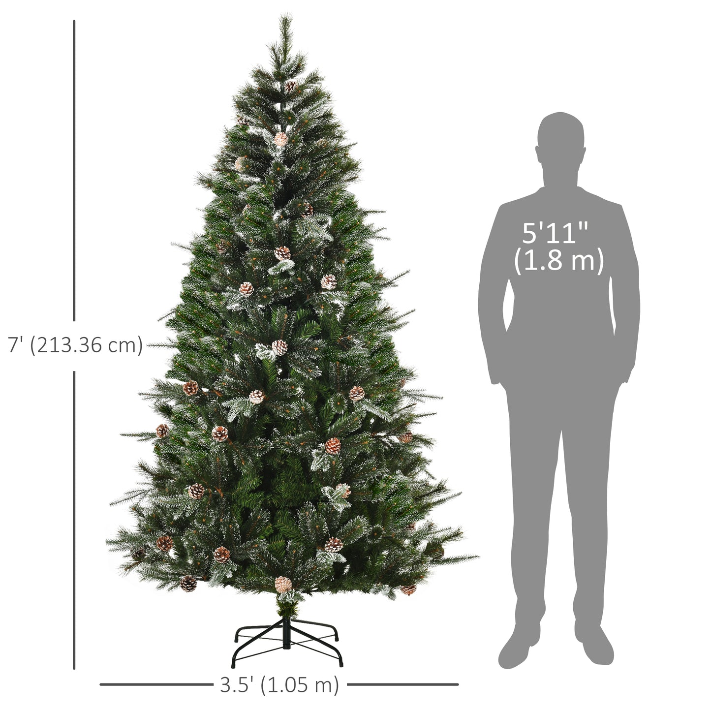 Sapin de Noël artificiel enneigé avec pommes de pin