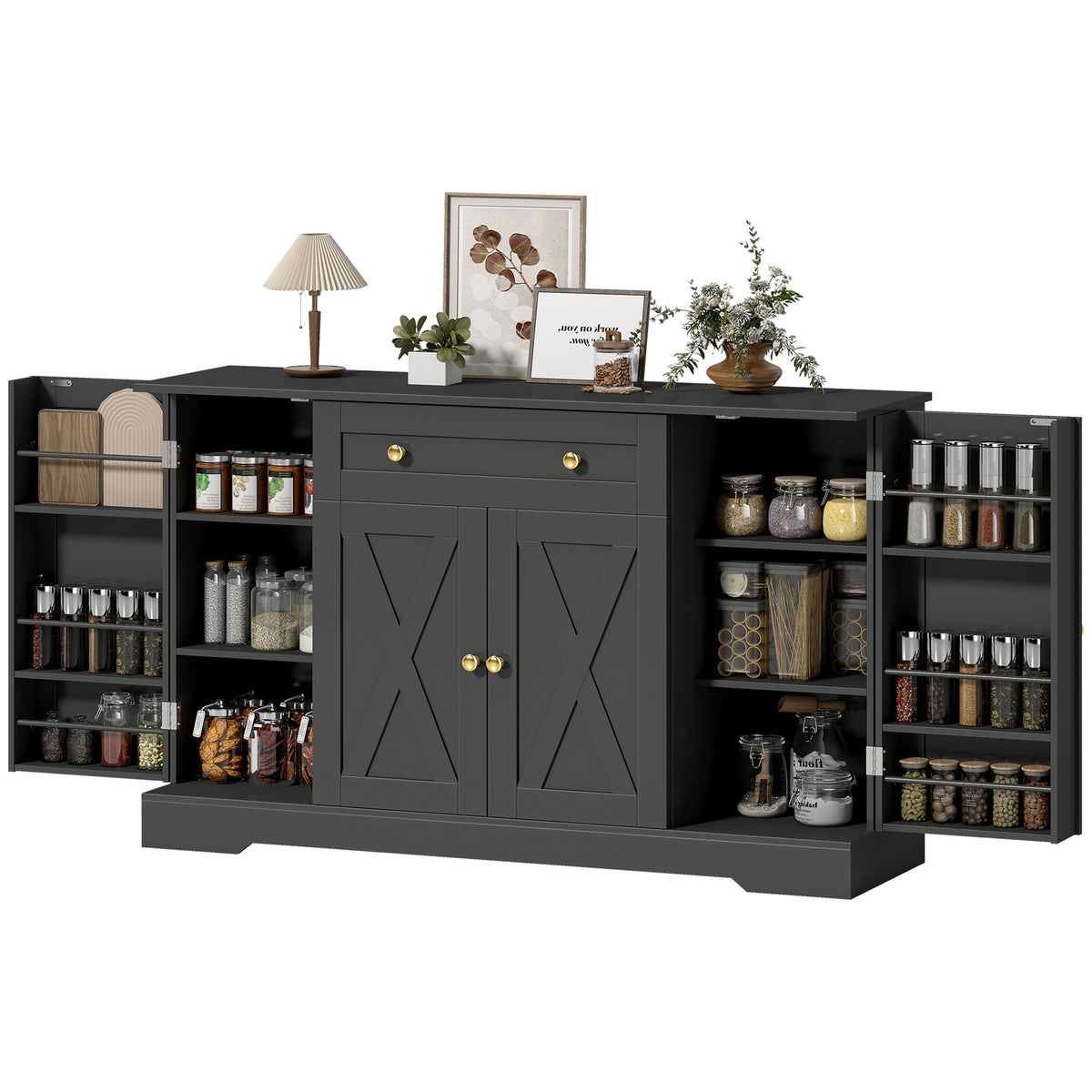 Buffet de cuisine style champêtre avec portes de grange