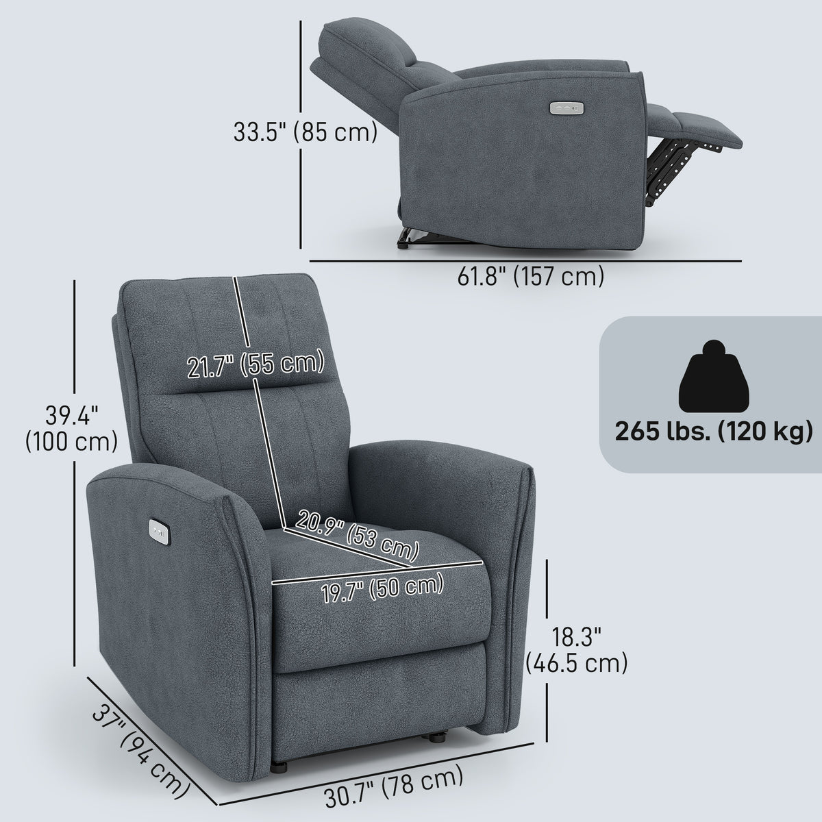 Fauteuil inclinable électrique en tissu simili-cuir