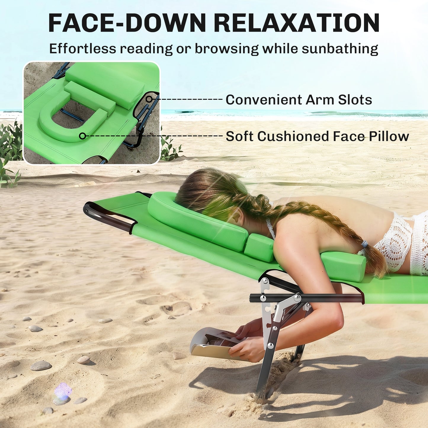 Chaise longue pliante avec trou visage ajustable