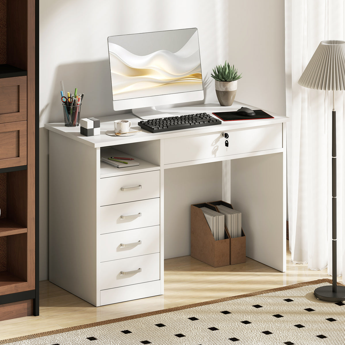 Bureau d'ordinateur de travail avec tiroir verrouillable