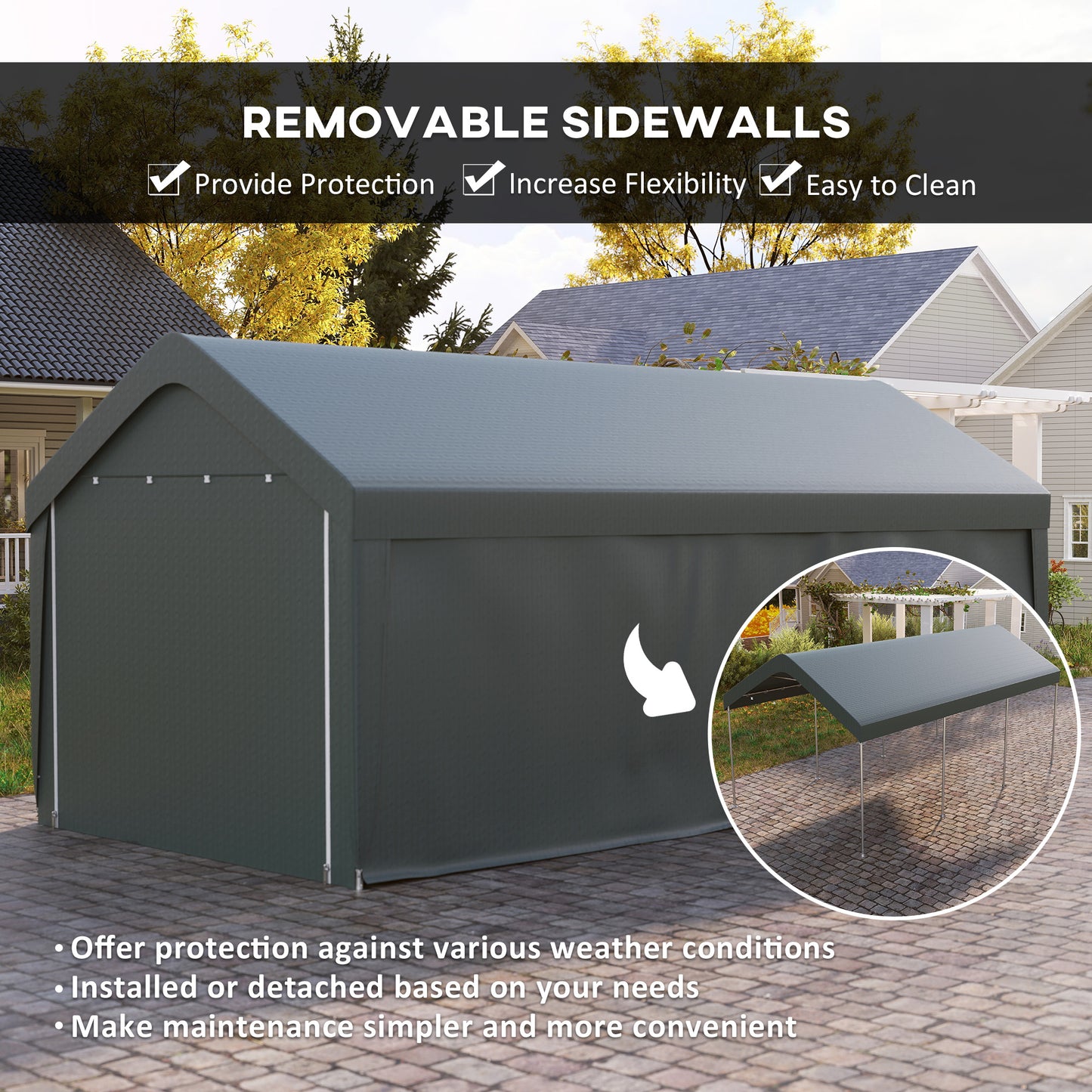 Abri d'auto portatif 3 x 6 m avec portes enroulables