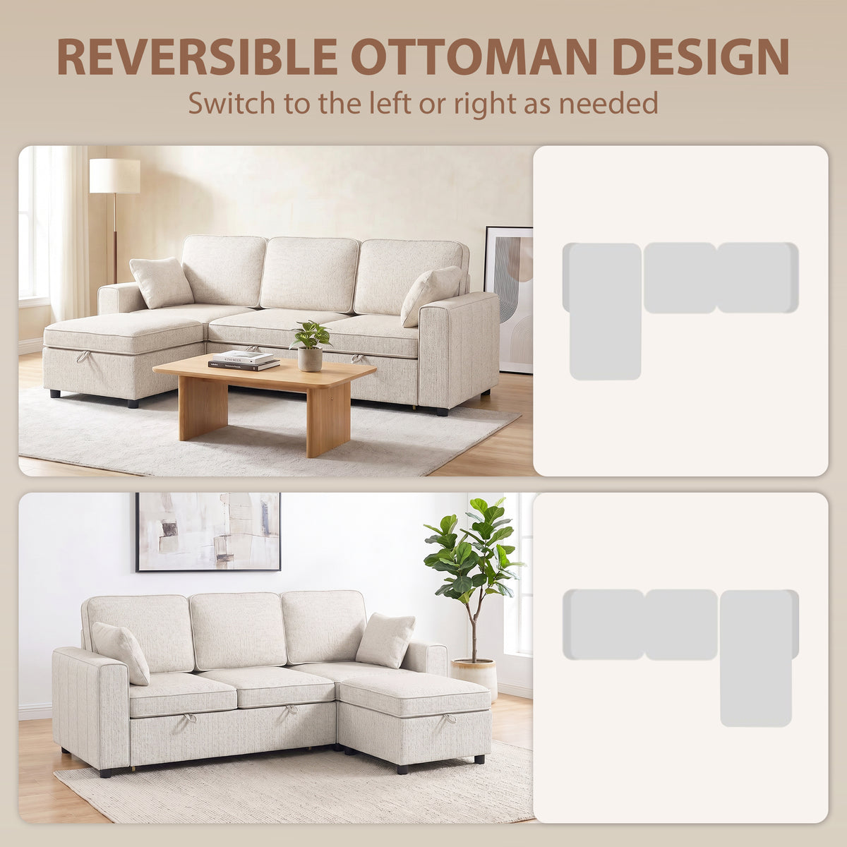 Causeuse modulaire convertible avec ottoman — gris