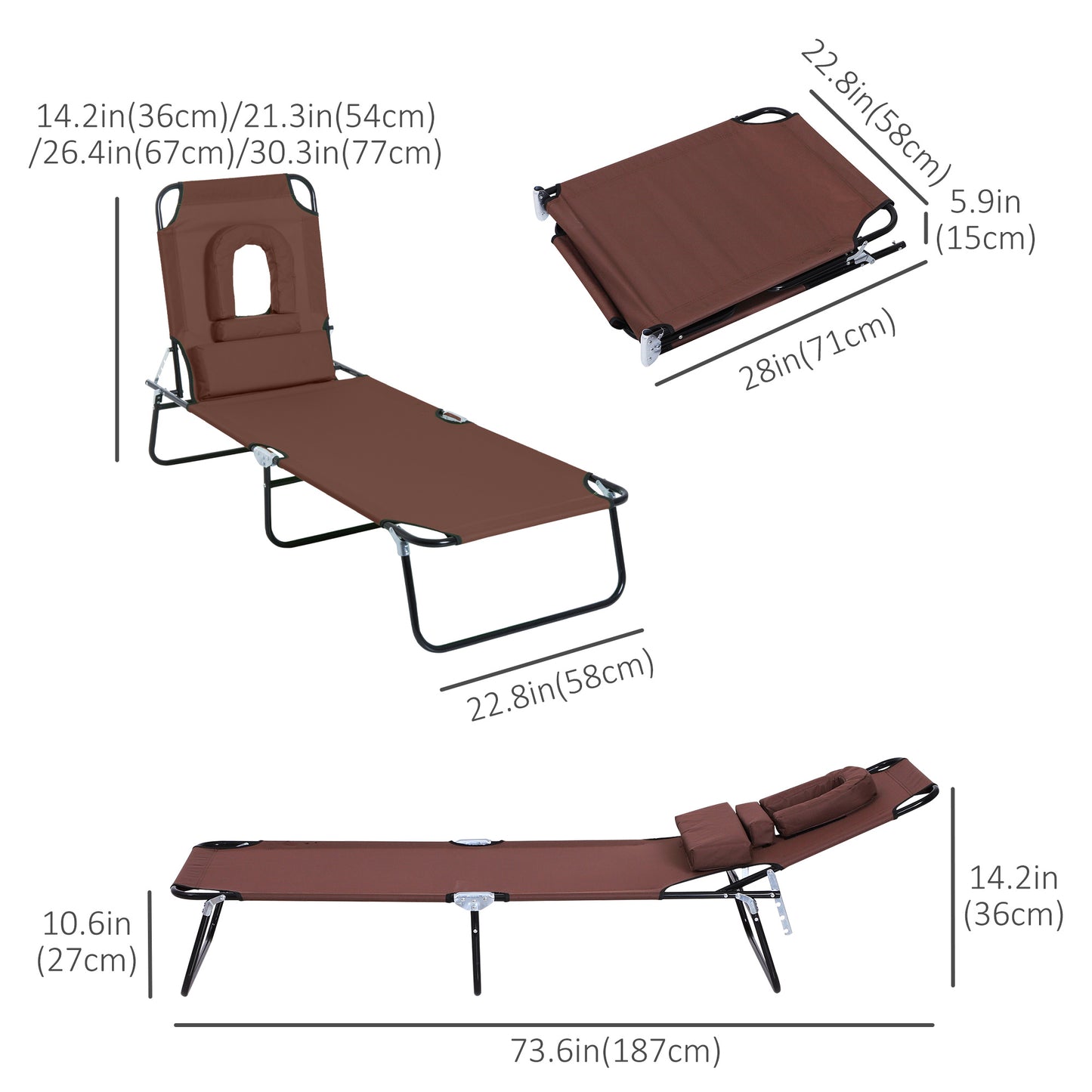 Chaise longue pliante avec trou visage ajustable