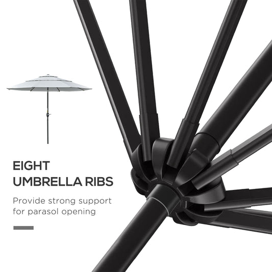 Parasol de patio 3 niveaux à manivelle 274 cm
