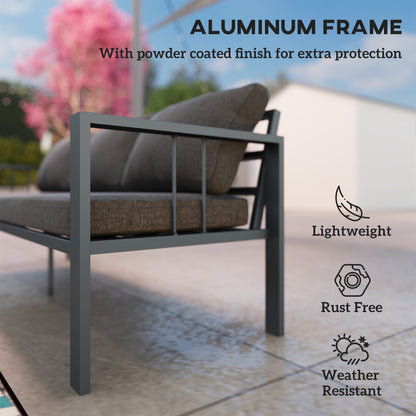 Canapé de patio 3 places aluminium avec coussins — Foncé