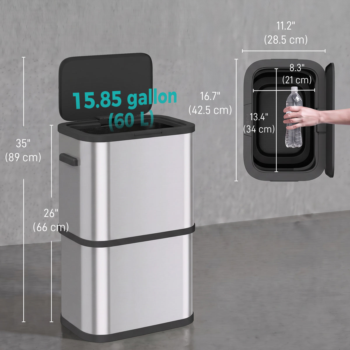 Poubelle de cuisine mince en acier inoxydable 60 L