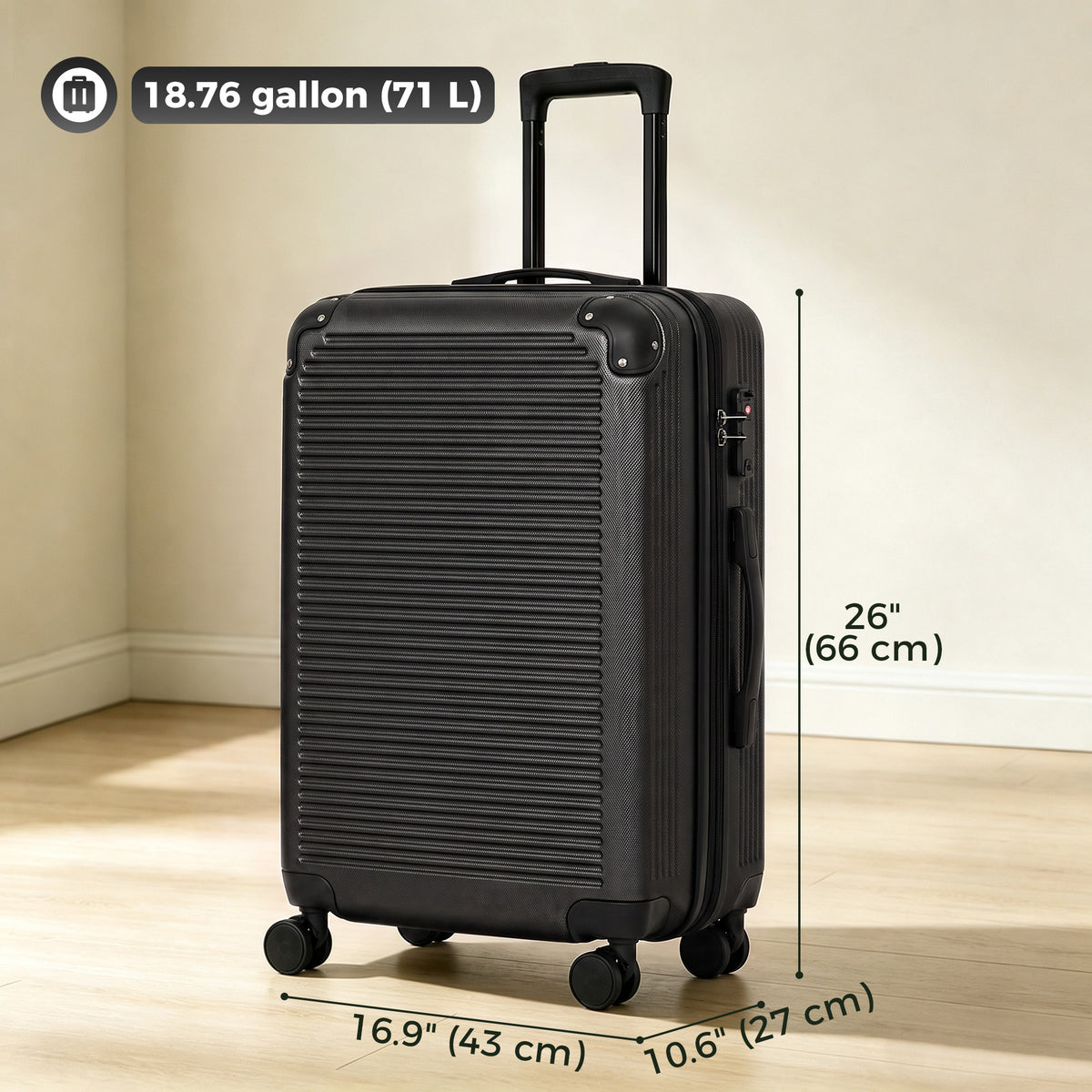 Valise extensible 24 po coque rigide avec roues pivotantes