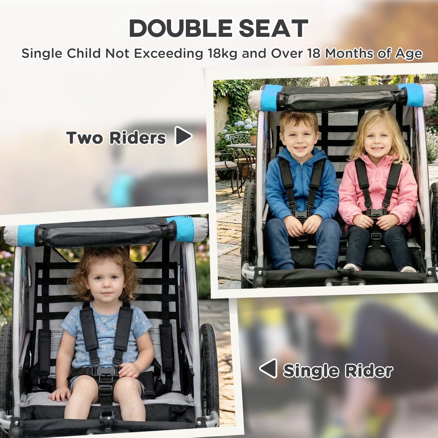 Remorque vélo enfants 3-en-1 avec 2 sièges