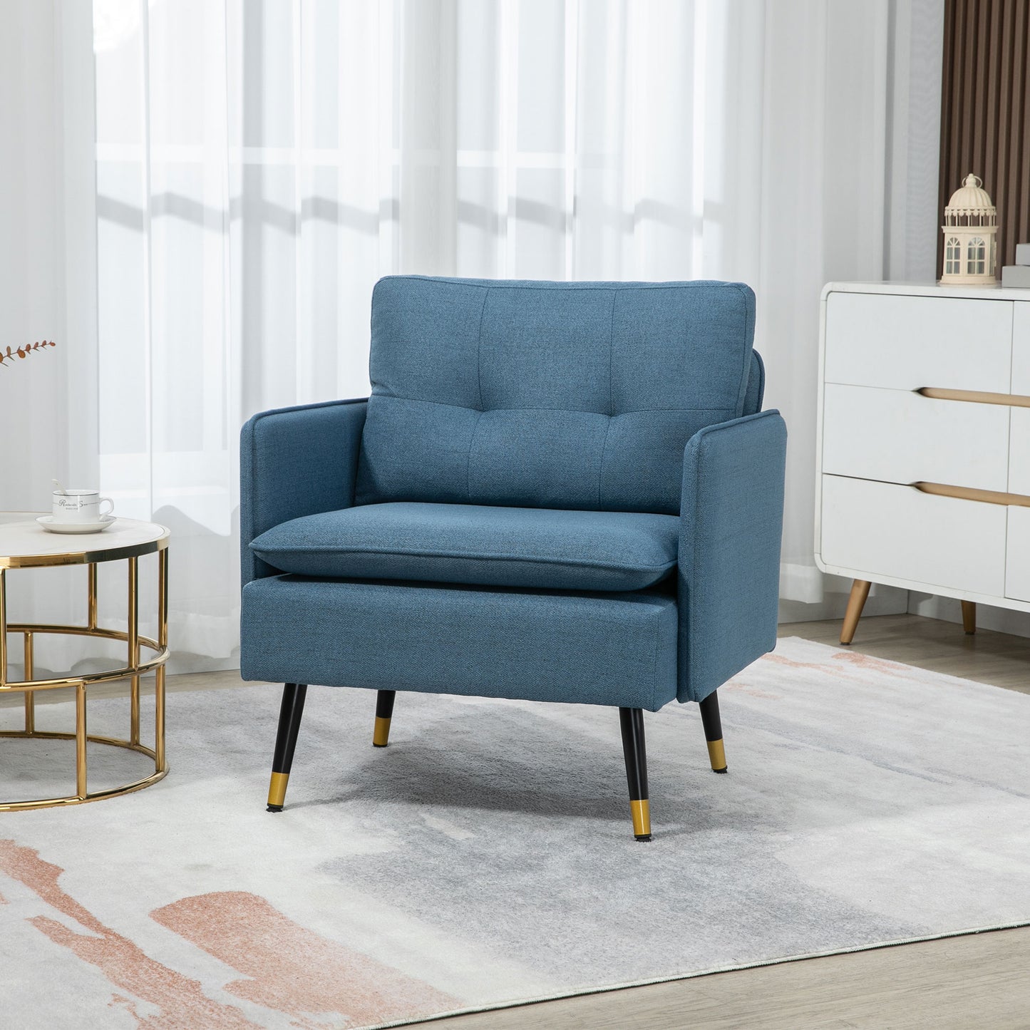 Fauteuil d'accent rembourré dossier capitonné pieds acier
