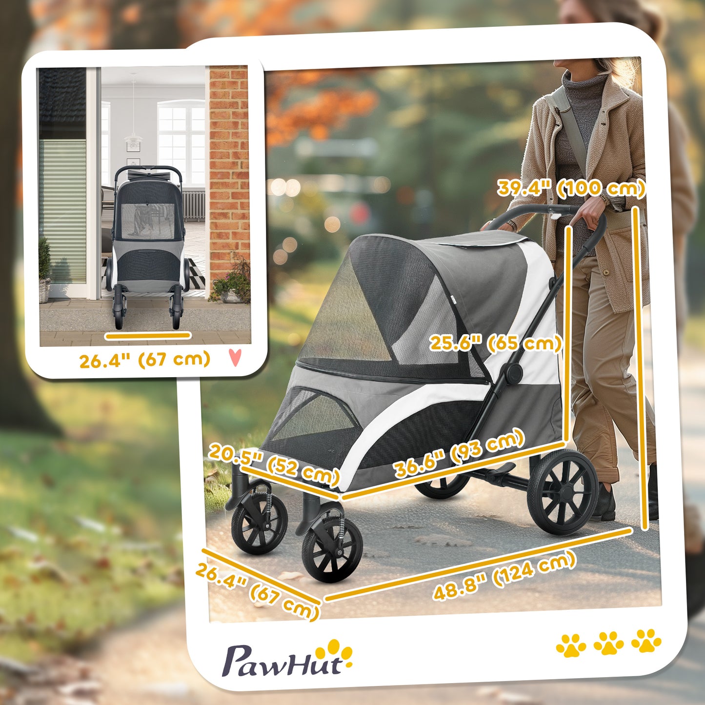 Poussette pliable pour grands chiens avec roues amortissantes