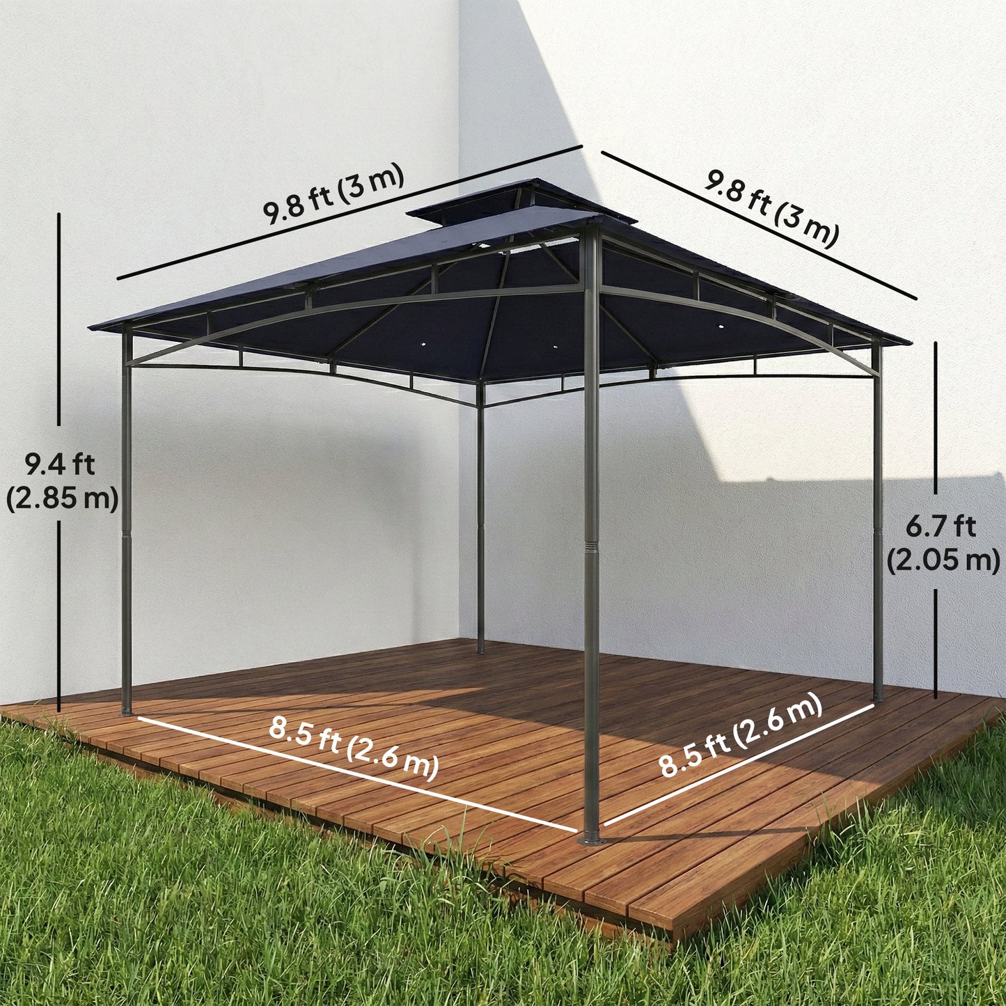 Gazebo de jardin double toit 3 m x 3 m