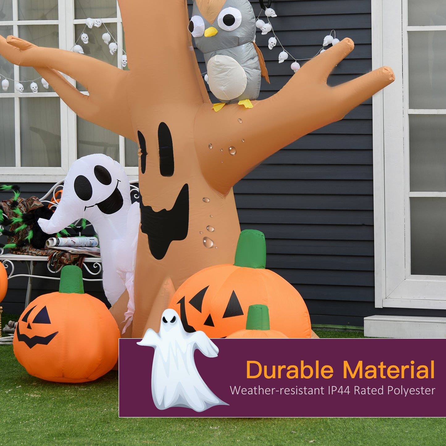 Arbre Halloween gonflable LED avec hibou et citrouilles