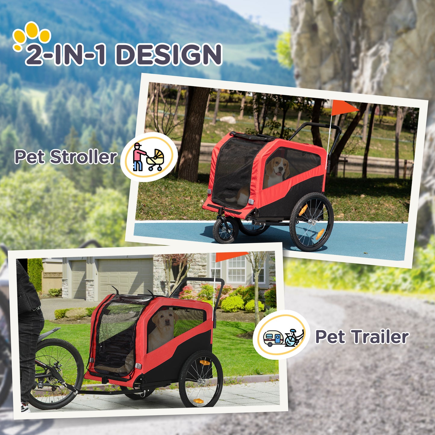 Remorque vélo chien 2-en-1 grands chiens 30 kg
