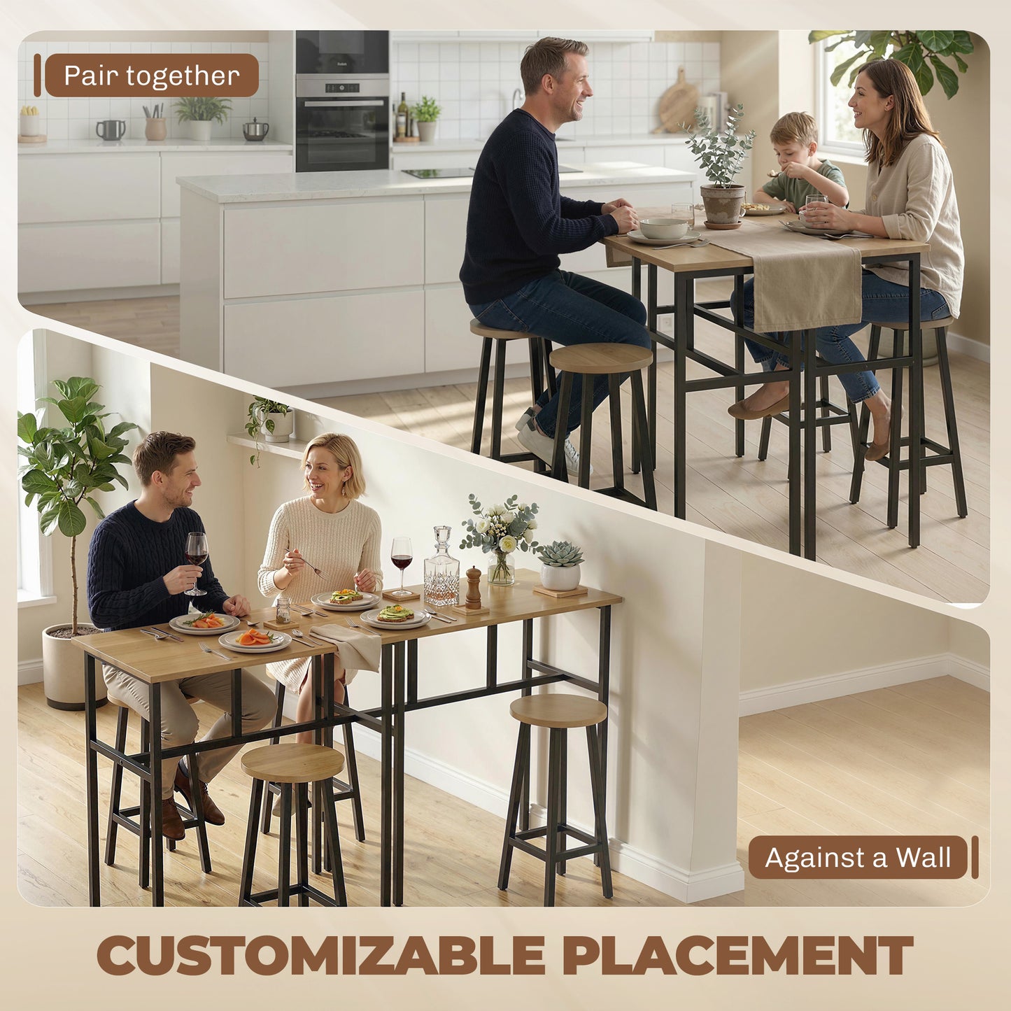 Ensemble bar 6 pièces avec 2 tables et 4 tabourets